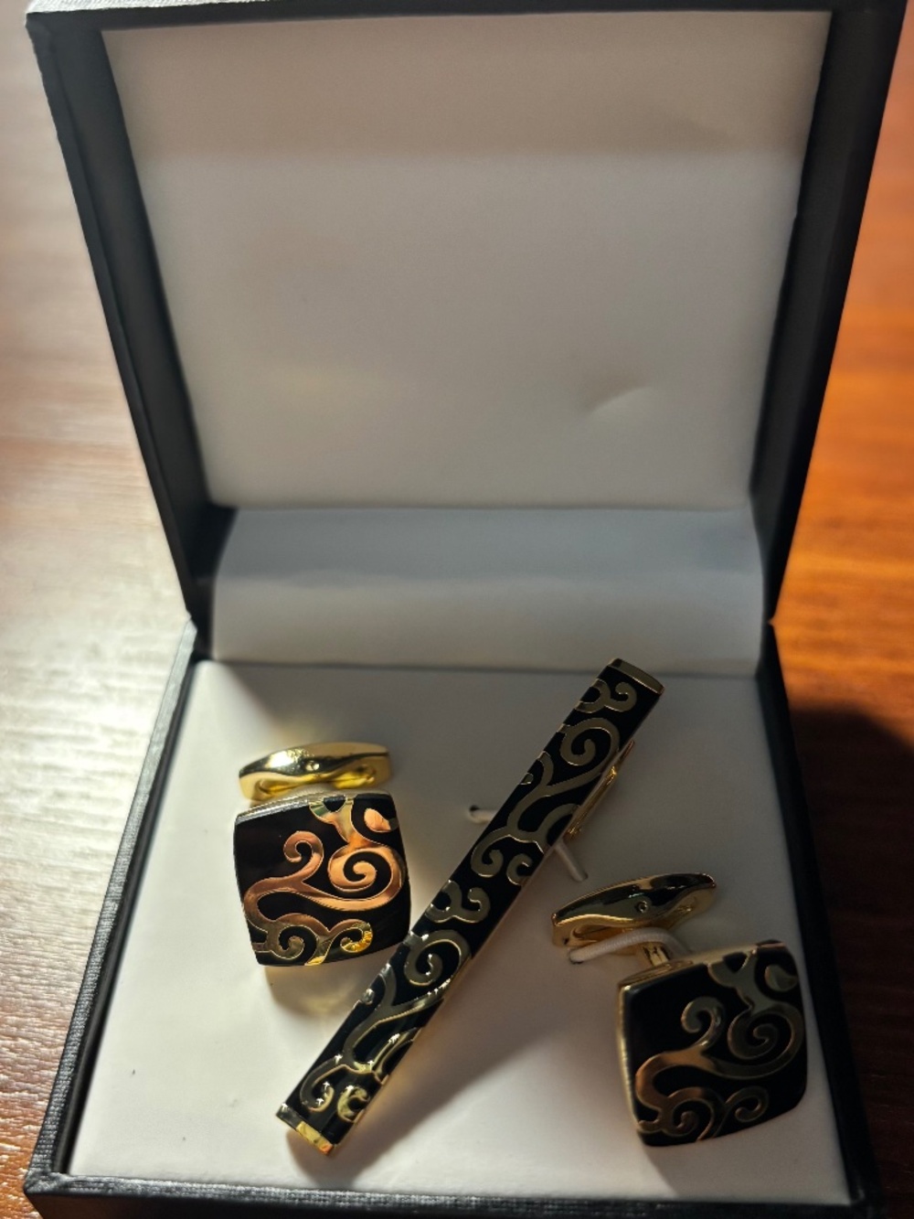 Black and God Tie pin and Cufflinks